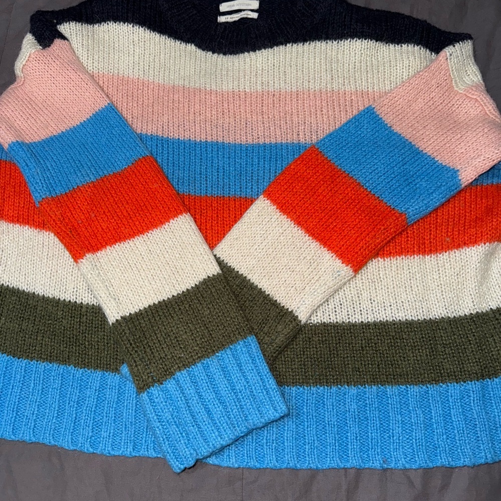 Urban Outfitters Blue and Pink Crew Neck Sweater
